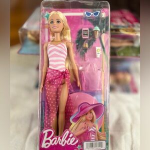Barbie in Pink Striped Swimsuit with Polka Dot Cover-Up